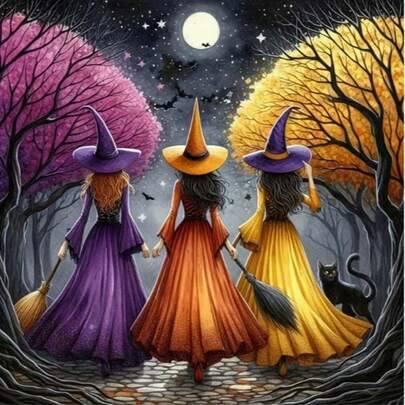 Three-Color Witch 1 st DIY 5D ramlös diamantmålning-kit, fullborrad diamantkonst väggdekor hantverk, vacker present 11.81X11.81in eller 15.75*15.75in (40*40,30*30,20*20)