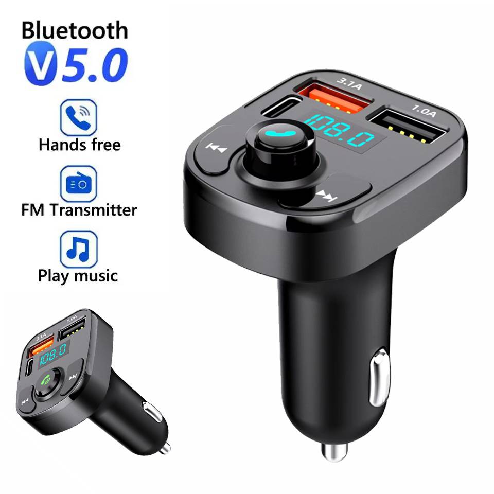 Multifunctional Dual USB Port Car Charger Wireless Bluetooth 5.0 FM Transmitter Music Adapte Hands-Free Car Kit Radio Receiver