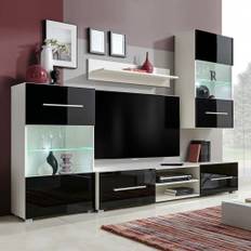 4 Dele. Sort højglans Vægdisplay TV cabinet med LED Lys
