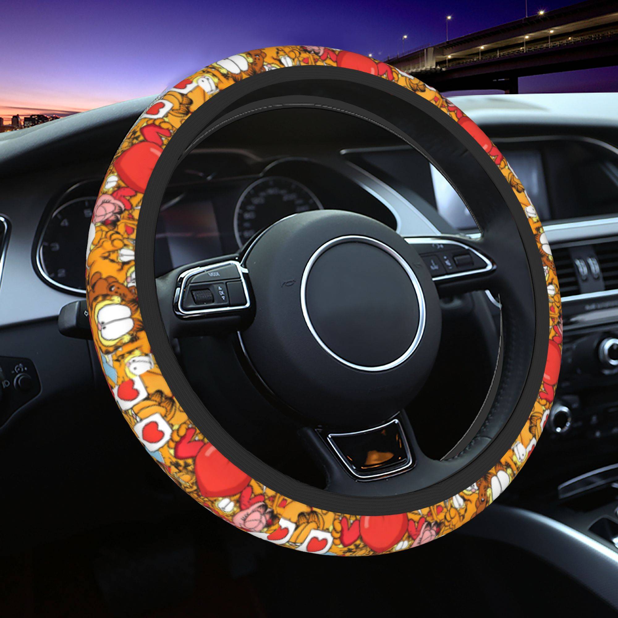 Garfielded Cat Pattern  Car Steering Wheel Cover 37-38 Soft  Steering Wheel Protective Cover Auto Steering-Wheel Accessories