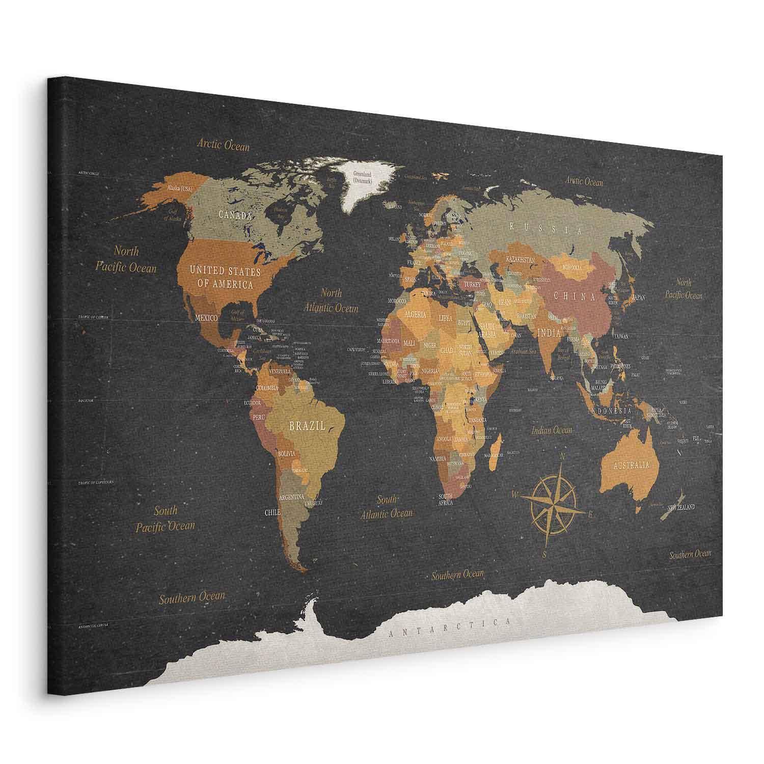 Lærredsbillede verdenskort - Secrets of the Earth - 90 x 60 cm - Standard