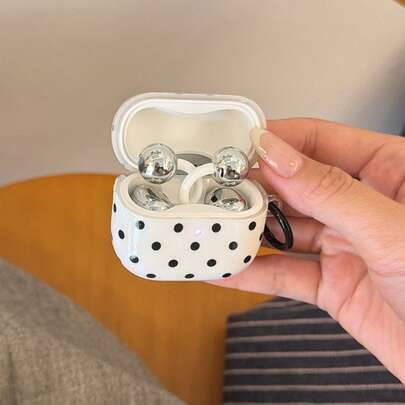 Minimalistiskt enfärgat vitt hörlursfodral med svarta prickar och upphängningsring, passar för FreeBuds 2/7i/5i/FreeClip-2, Buds 2/Pro 4, enkelt och s (Multi-size)