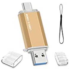 128 GB USB C minne minne USB 3.0 enhet penna enhet 2 i 1 typ C flash enhet 128 gb USB nyckel för surfplattor/smartphones/PC/MacBook (guld)