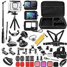 Pikioraz Actionkamera tillbehörssats set, actionkamera tillbehörssats kompatibel med GoPro Hero, actionkamera tillbehörsset paket för GoPro Hero 9 10 11 12