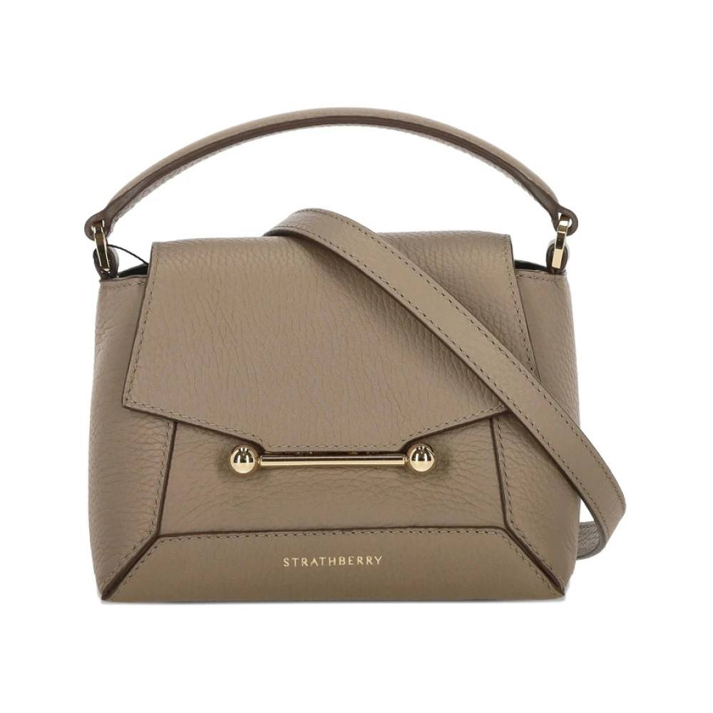 Strathberry Taupe Brun Foldover Top Håndtaske - Tasker - Dame - Brun - ONE SIZE - Uld
