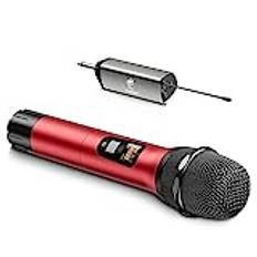 TONOR Trådlös mikrofon, UHF metall trådlöst handmikrofonsystem med uppladdningsbar mottagare, 1/4 tum utgång för förstärkare, PA-system, sjungande karaoke-maskin, 60 m (TW620), Röd