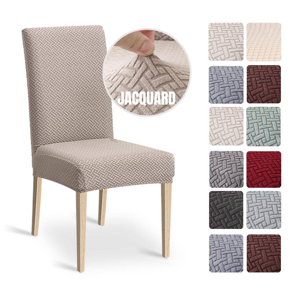 Stretch matstolsöverdrag Jacquard Spandex SKitchen Stol Säte Hotell Bankett Elastiskt överdrag cyan