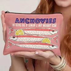 Retro Sardines Cosmetic Pouch,Olive Oil And Lemon Design, Unisex Adult Polyester Mini Makeup Bag, Hypoallergenic Zippered Toiletry Case, Pink Zippered - Multicolor - Pink,Style 2,Style 3,Style 4