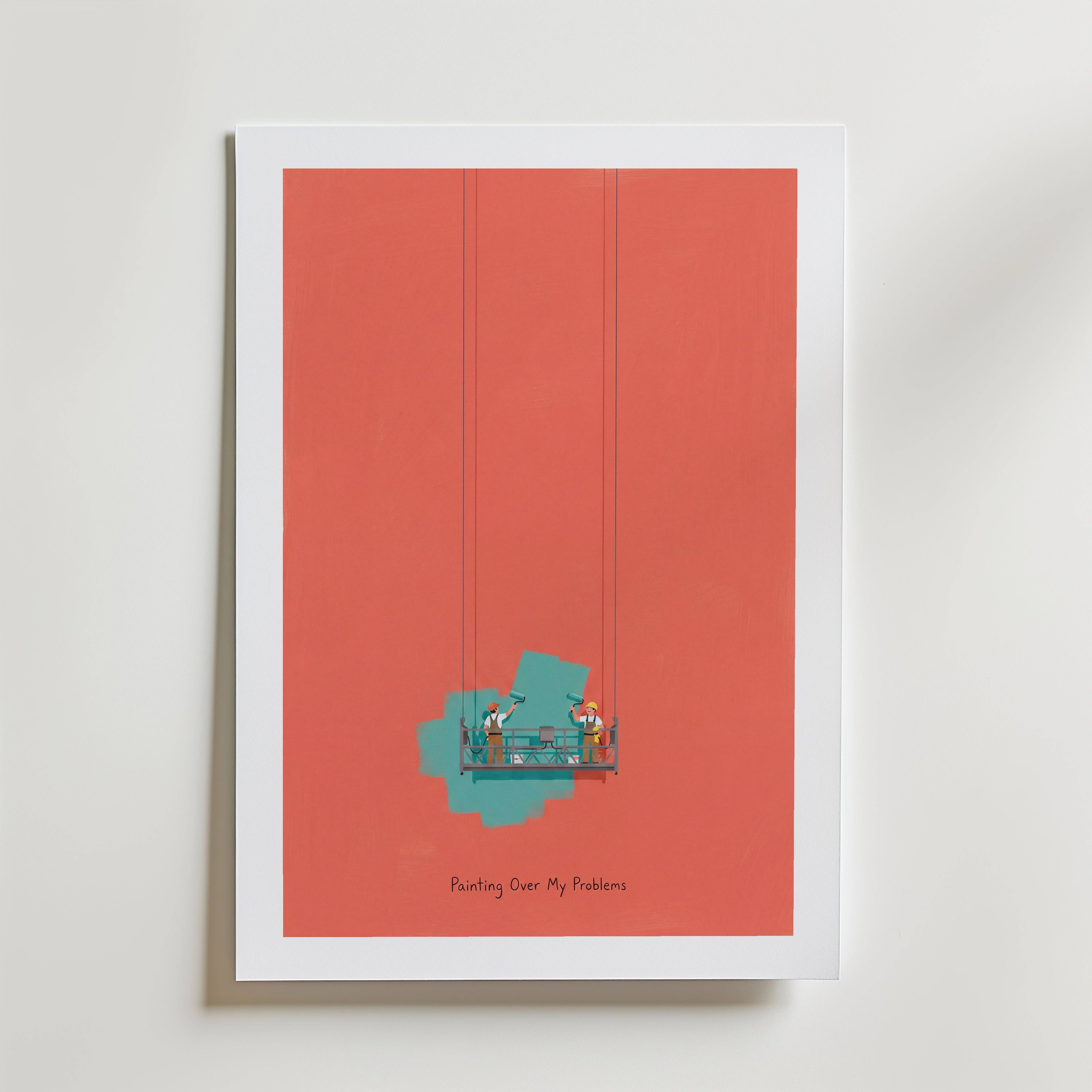 Painting Over My Problems Poster - Fine Art Poster 100x140 cm Med passepartout