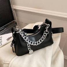 Fashionable Versatile Casual Small Hobo Bag With Chain Decor MusicFest Y2KFest Back To School - Black - one-size