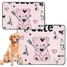 2-pack hund kissmattor hunddynor tvättbar vattentät halkfri golvmatta för soffa 61 x 91 cm + 91 x 107 cm tecknad söt persika nallebjörn