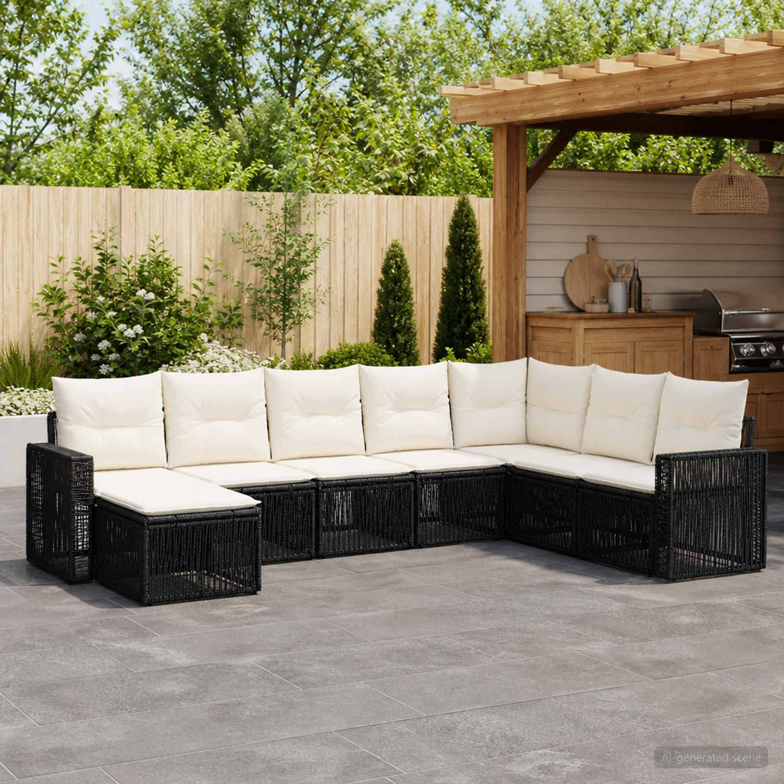vidaXL Havesofa Sæt 8 stk. Sort og Cremehvid polyrattan