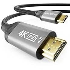 deleyCON 2m 4K USB-C till HDMI-Kabel för Monitor/TV/Projektor Adapter (4K@60Hz) Gjord av Aluminium, Thunderbolt 3/4, för iPhone 16,15 Pro Max, MacBook, iPad Pro/Air, Galaxy S25 S24 S23, Surfplatta