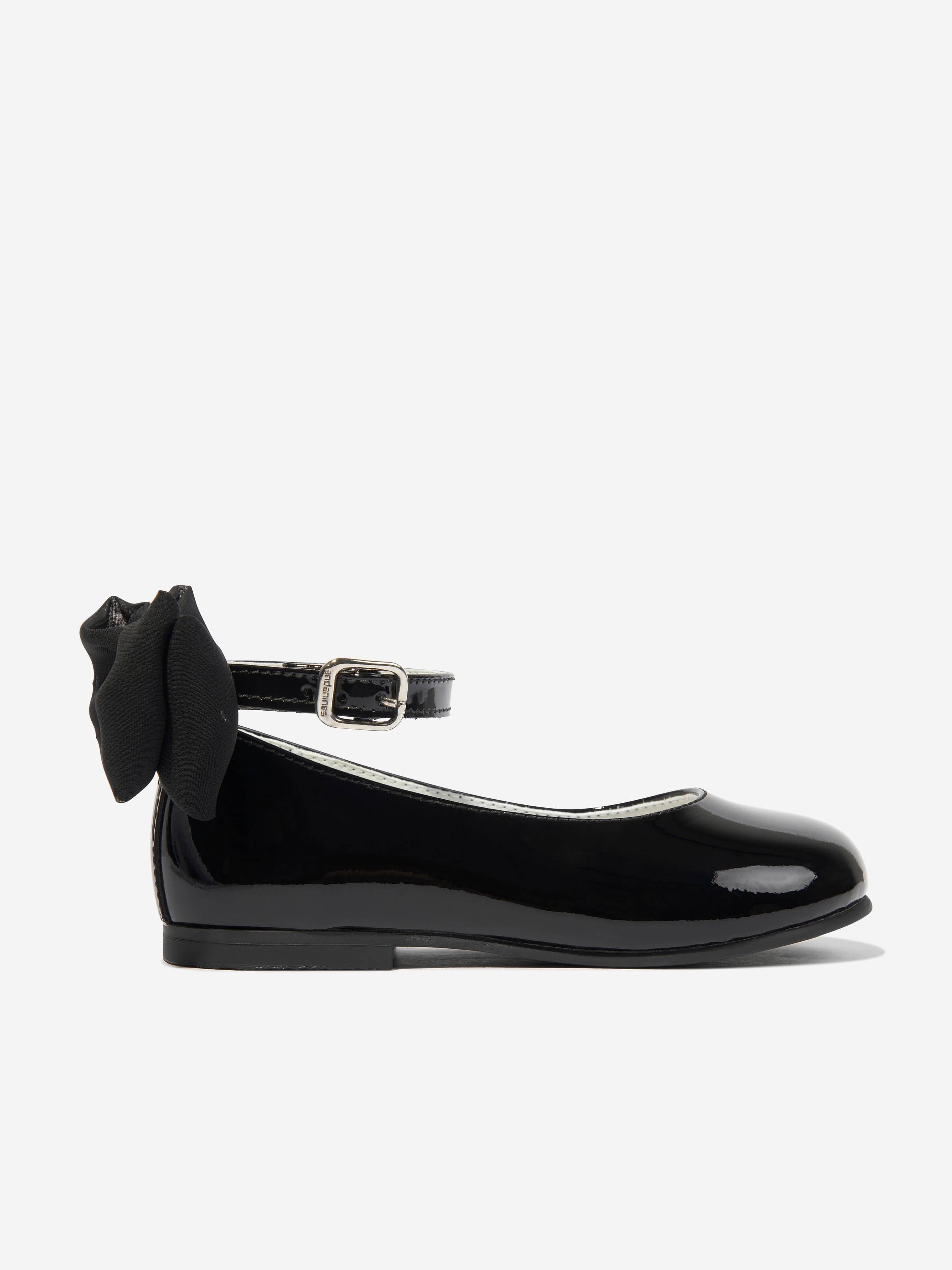 Andanines Girls Patent Leather Bow Shoes in Black - Black / EU 22 UK 5 (EU 22 UK 5)