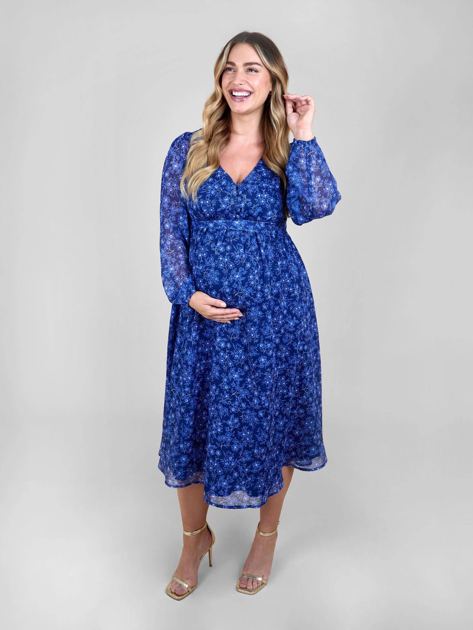 Jojo Maman Bébé JoJo Maman Bébé Blomster Rynket Chiffon Ventetøj Midi kjole - EU 46 (UK 18)