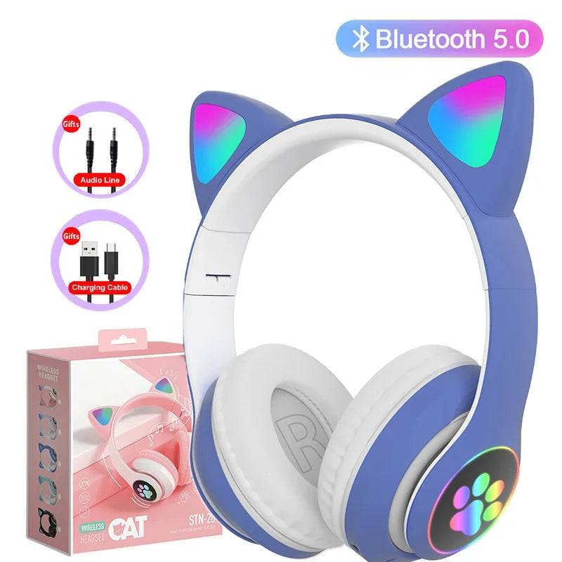 Headphone Bluetooth5.0 Stereo With Mic Support TF Card Wireless Kids Girl Earphone Birthday Gift - Blue