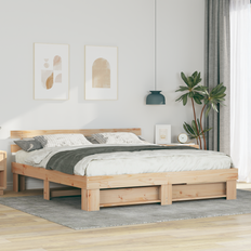 vidaXL Sengestel med hovedgærde Brun 200 x 200 cm Massivt fyrretræ