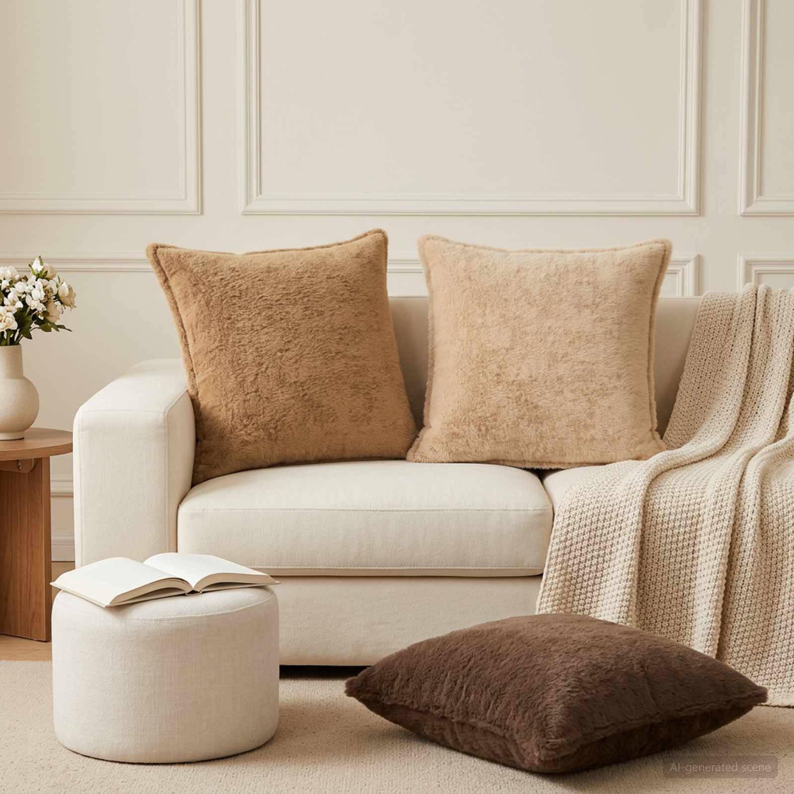 vidaXL Kuddöverdrag 6 st HOUTEN Gräddvit 55 x 55 cm Faux Kaninpäls