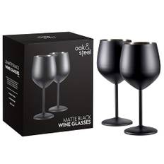 Ek och stål – 2 eleganta svarta vinglas i rostfritt stål, 540 ml – presentpaket med okrossbart glas, för inomhus- eller utomhusbruk, födelsedagar, trädgårdsfester, camping och grillning