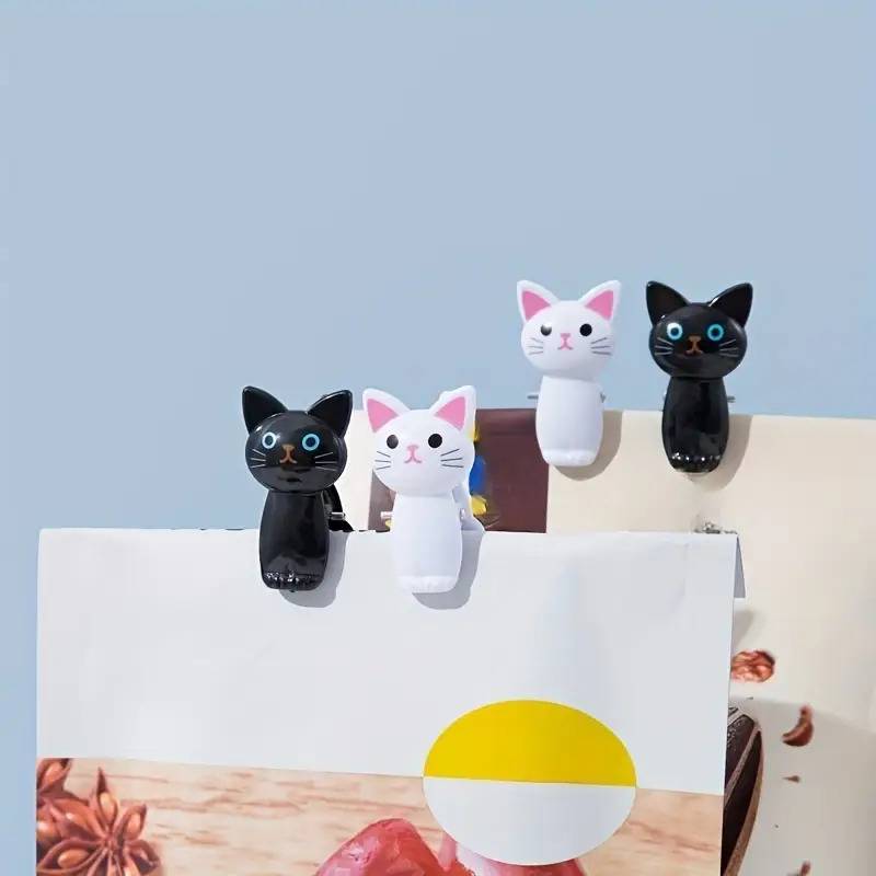 TEMU 4pcs Cute Cat Shape Food Storage Bag Clips- Airtight Sealing, Multifunctional Kitchen Organizer, No Electricity Required
