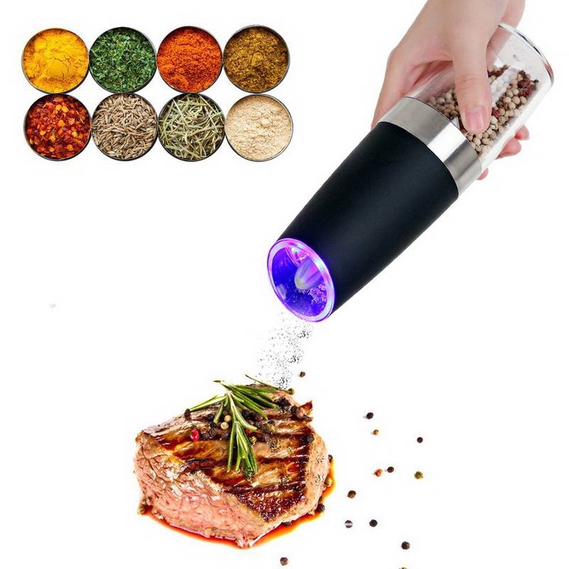 Automatisk elektrisk peppar kvarn ledde lätt salt peppar slipning flaska keramiska kök kryddor slipverktyg saltverk - Röd 22.5 x 5.2cm