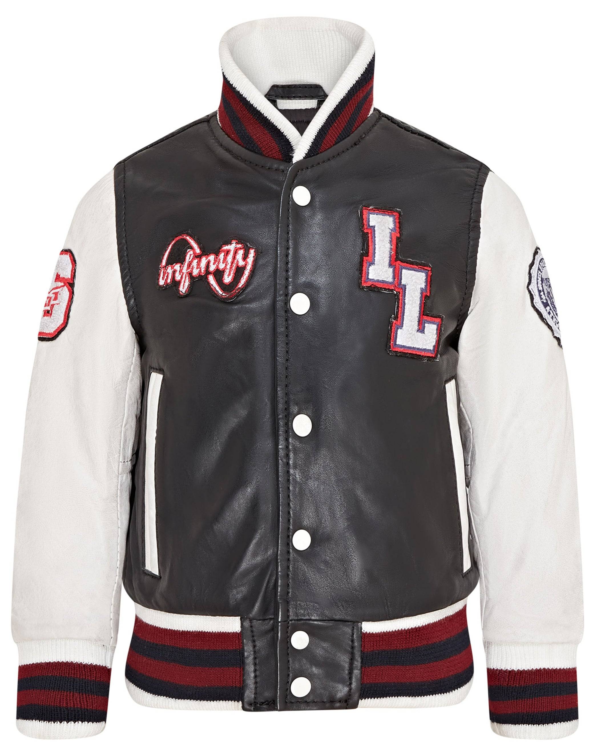Kids Letterman Leather Varsity College Bomber Jacket - Svart