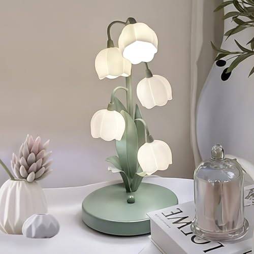 WLHONG Vintage Blumenlampe als Nachttischlampe, 5 Blüten (grün)