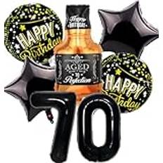 Feelairy Ballong 70. Födelsedag man, 70-årsdag dekoration svarta ballonger whiskydekoration 70. Födelsedag kvinnor, födelsedagsdekoration 70 år män, ballong vinflaska dekoration för födelsedag kvinna