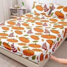 1pc Fitted Sheet, Warm Tones Bedding, Mattress Protector, Bed Cover, Cozy Home Textile, Skin-Friendly, Pumpkin, Bed Sheet, Breathable And Anti-Pilling - Orange White - Multi-size