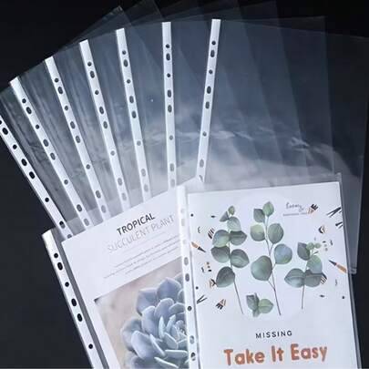 50/100 st 11-håls genomskinliga A4-plastfickor, transparenta dokumentfickor med vit rand, förborrade lösa bladfickor för kontorsorganisering (10 st,100 st)