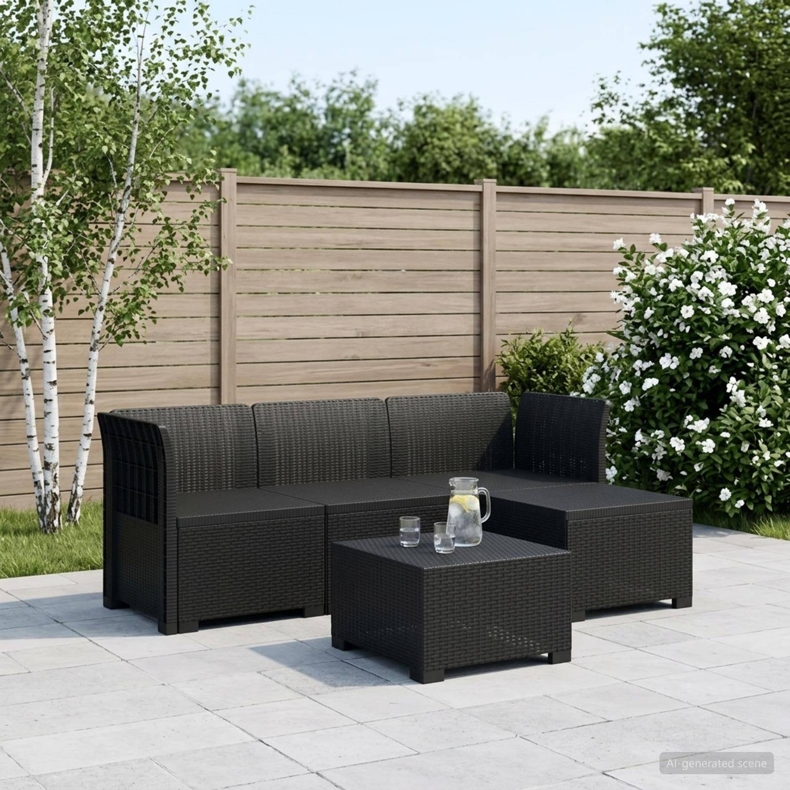 4-personers Have Sofa Rattan Look PP Antracit