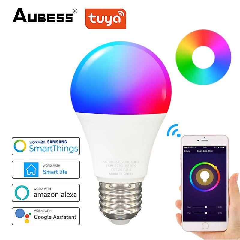 Tuya 9/15W WiFi Smart Glödlampa Smart Life E27 B22 RGB LED-lampa Dimbar glödlampa Röststyrning Arbeta med Alexa Google Home