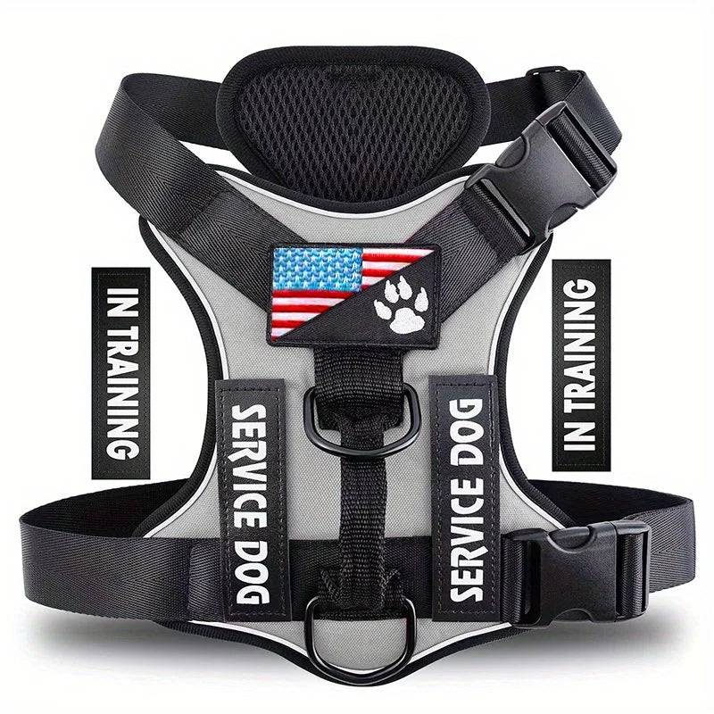 Reflective Service Dog Vest Harness with 5 Patches | Adjustable Soft Oxford Mesh Harness - Gray / XL (XL)