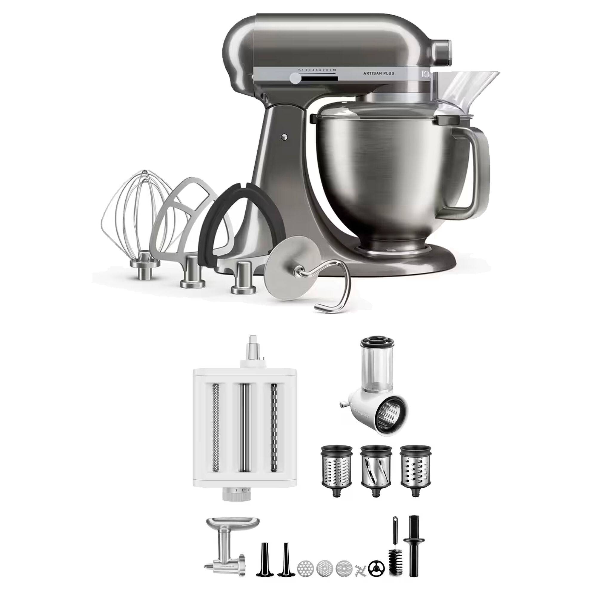 Kitchenaid Artisan Plus köksmaskin med tillbehörspaket 4,7 liter, medallion silver - Medallion silver