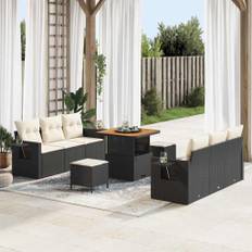 vidaXL Havesofa Sæt med pude 9 pcs Sort og cremefarvet 80 x 80 x 71 cm