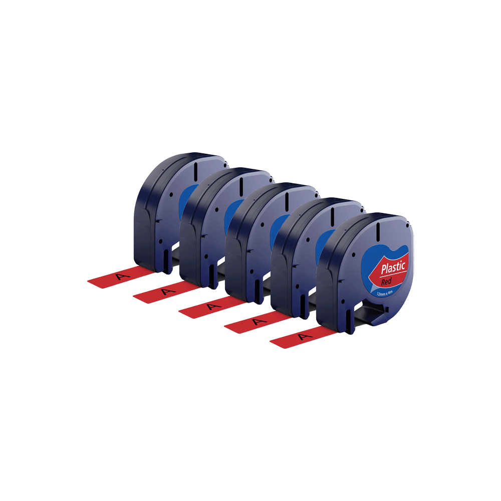 Rabatpakke - 5 stk Dymo 91203 | 91223 sort på rød tape Kompatibel 12 mm x 4 m