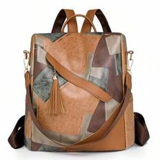 Fashion Colorblock Anti-Theft Large Capacity Backpack For Women, Fits Laptop, Travel, School, Casual Street Style, Perfectly Matching With Backpack Ac - Brown