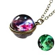 Girls accessories Earth Moon Planet Glaskula Noctilucent Hänge Halsband Dubbelsidigt självlysande Nebula Cosmic Choker Smycken för kvinnor-T64 Birthday Gift