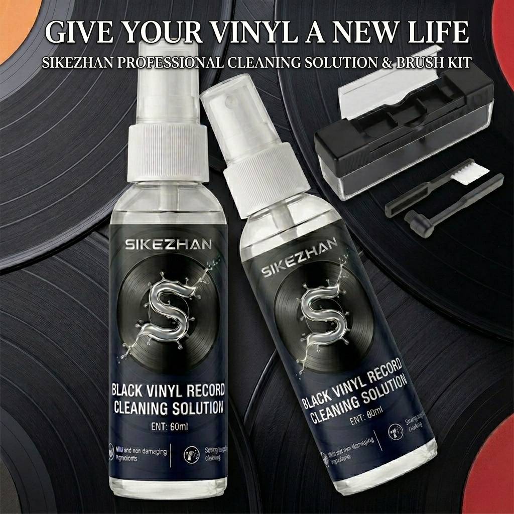 Vinyl Record Cleaning Kit, Anti‑Static Cleaner Spray with Record & Needle Brush, Removes Dust Stains for Better LP Sound Quality