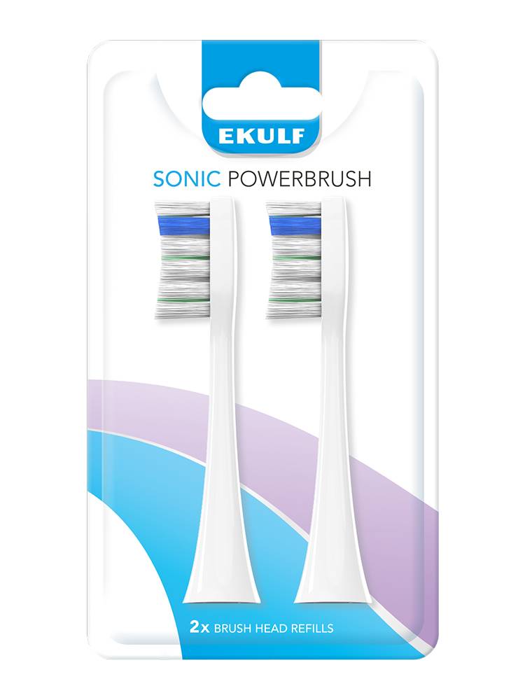 EKULF Sonic PowerBrush White borsthuvuden refill, 2-pack