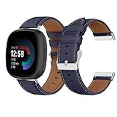 LanQii Läderrem kompatibel med Fitbit Versa 4/Versa 3/Sense 2/Sense, läderersättningsarmband för Fitbit Versa 4/Versa 3/Sense 2/Sense, Blå