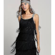 Fantastisk Gatsby-kjole 1920'er fest vintage kvast kvinder frynsede kjoler (FMY) Sort Black XL