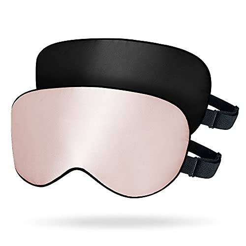OLESILK 2er Set siden sovmask unisex justerbar svart/persiskrosa