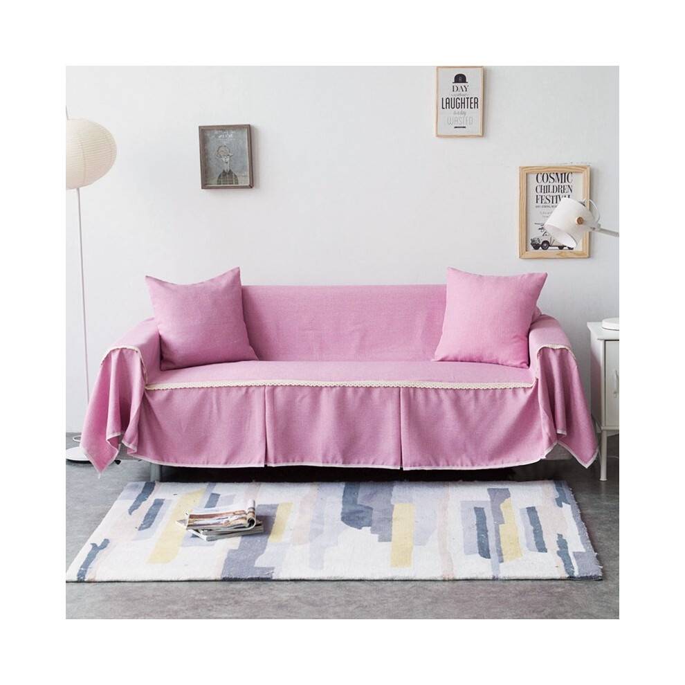 (Pink,4 Seater)Solid Color Sofa Covers Slipcovers Couch Slipresistant Living Room Home Decor
