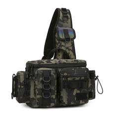 Fiskesæt Rygsæk Lokkeæske Udstyr Opbevaringspose Fanny Pack Fluestang Rygsæk med Stang Holder Sling Skuldertaske-C