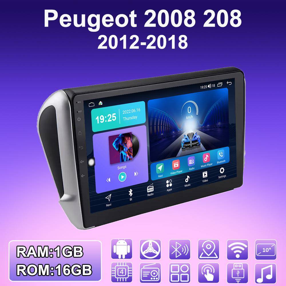 2 DIN Android Bilradio För Peugeot 2008 208 2012-2018 Multimedia Spelare Huvudenhet Stereo GPS Navigation WIFI 1+16GB