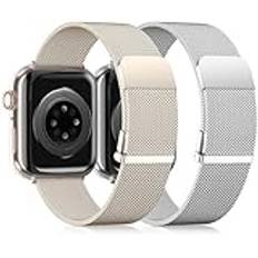 UpNeioco 2 stycken armband kompatibla med Apple Watch-armband, 40 mm, 41 mm, 38 mm, för kvinnor, och män, magnetiskt rostfritt stål, metallarmband för iWatch Series 9 8 SE 7 6 5 4 3 2 1, silver och