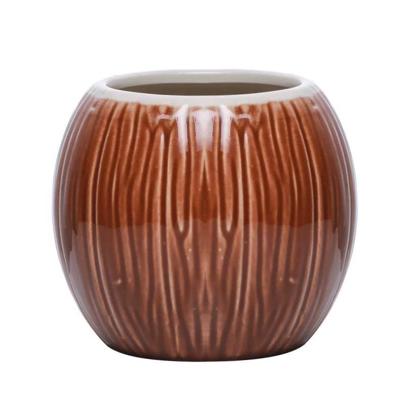 Kokosnötformad Hawaii Tiki-mugg Cocktailmugg Öl Drycksmugg Vinglas Keramiska Tiki-muggar beige