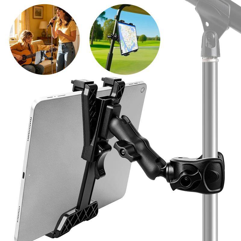 Kraftig Tablettklämma Fäste Hållare Justerbart Universellt Ställ för Galaxy Tab Fire HD Löpband Träningscykel Gym svart