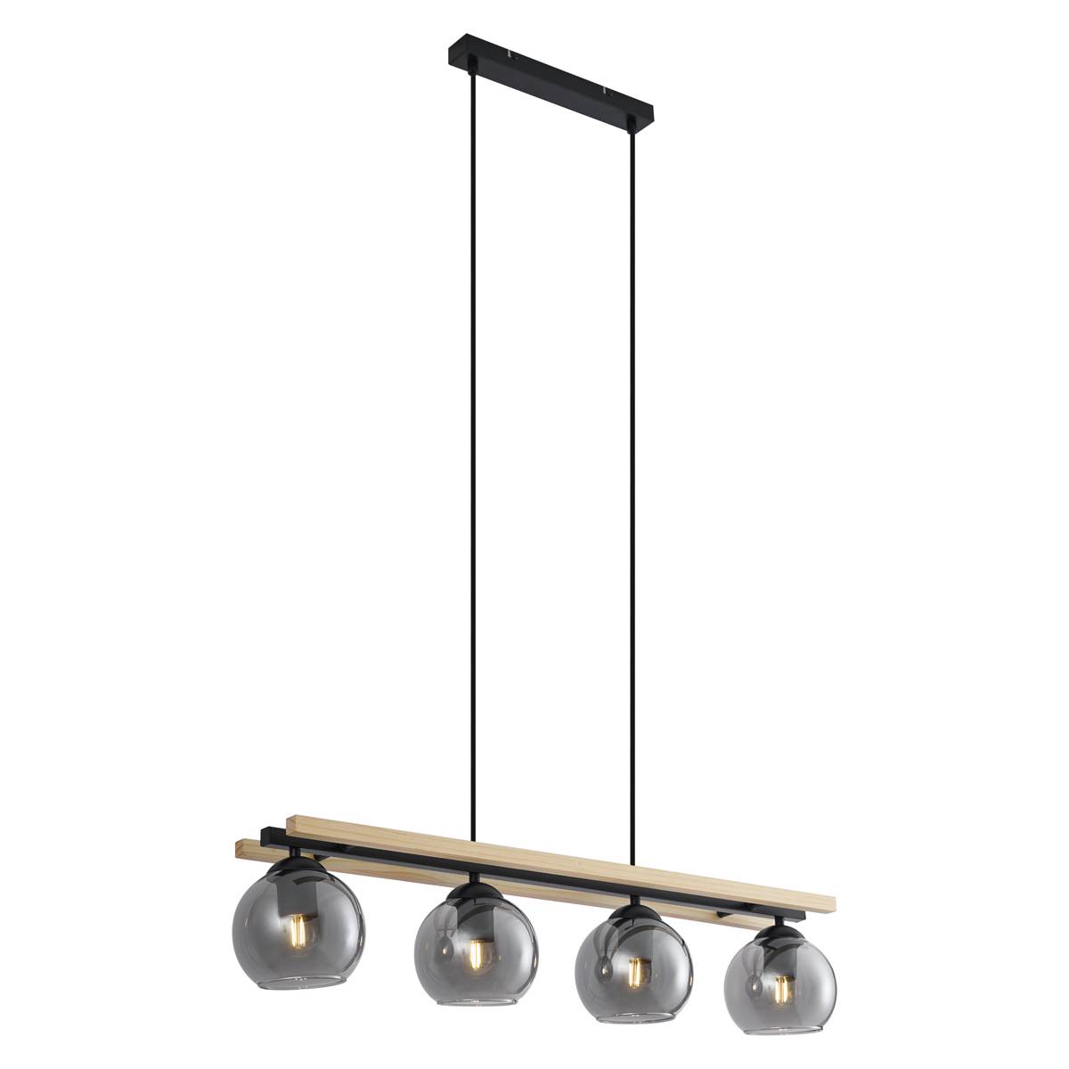 Smart taklampa svart med trä och rökglas 4-ljus inkl. WiFi A60 - Aleks